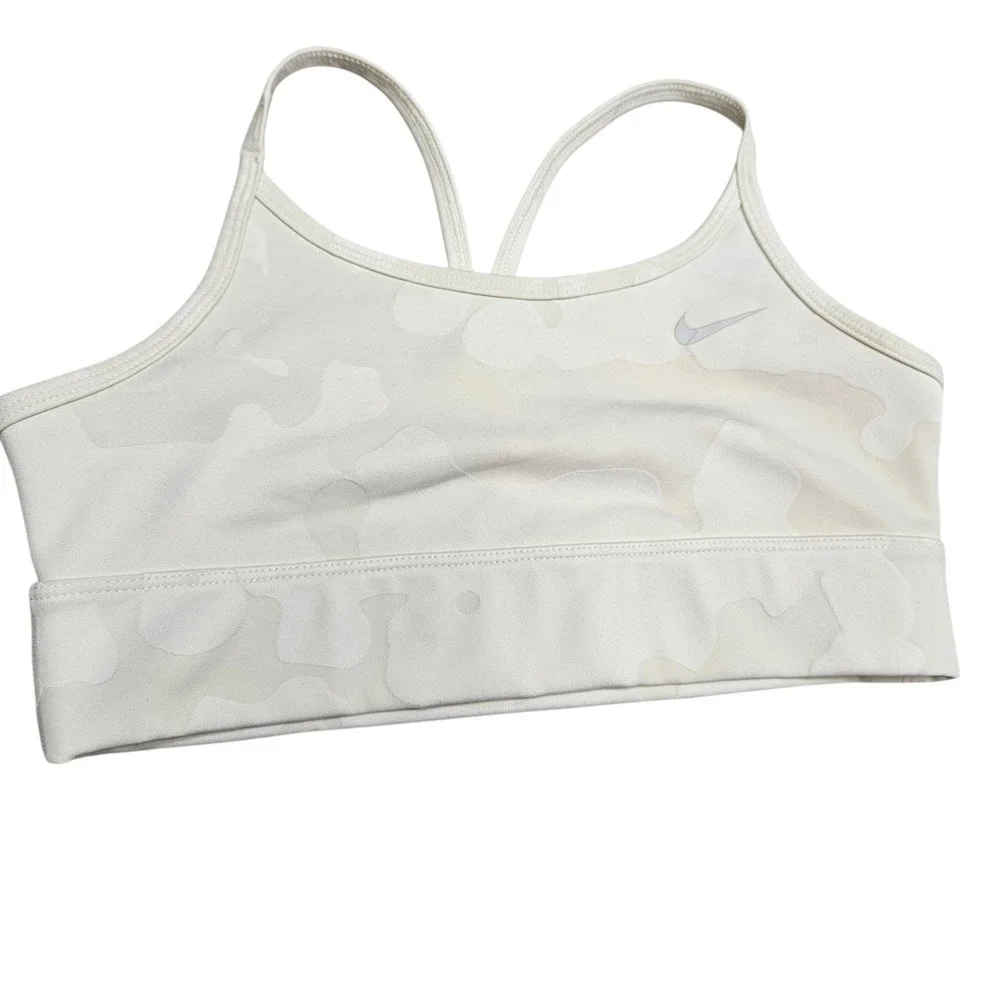 Nike Sports Bra Kids Large White Camo Dri-FIT Mesh Lined Athletic Activewear